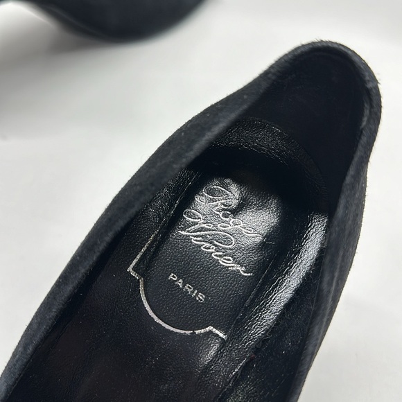 Roger Vivier High Heel Shoes Suede Pumps Round Toe Square Logo Black Size 36.5 - Picture 9 of 13